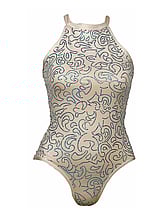 Sleeveless Ballet Leotard with curl shape patterns in front Flesh