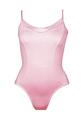 Spaghetti Strap Ballet Leotard with wide front V-neck shape Pink