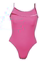 Spaghetti Strap Ballet leotard with upper chest line and slight scoop neck Raspberry