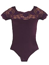 Short Sleeve Port Purple Ballet Leotard with Lace scoop neck 