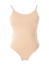 Spaghetti Strapless Convertible Body Stocking Leotard with wide neck scoop Flesh