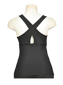 Tank style Jazz Singlet in Black with Cerise Edging on Sleeves and Crossed back