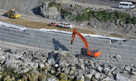 Kaikoura Recovery sea wall, with orange digger