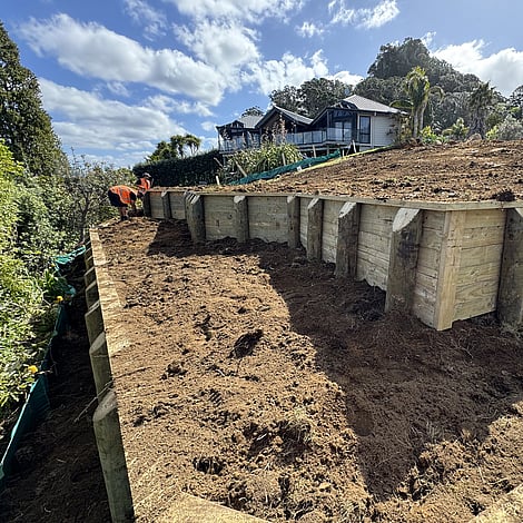 Image of retainer walls being built by Ardent Maintain, a division of Ardent Building Developments. Hamilton, Waikato, New Zealand.