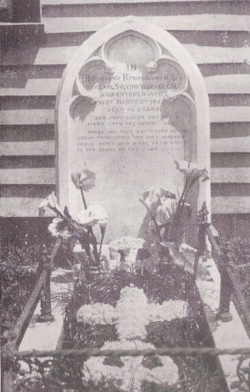 The Reverend Vōlkner's grave before the Church was extended. (The headstone can now be seen outside the east wall)