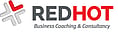 Red Hot Business Coaching & Consultancy logo with "RED" in grey and "HOT" in red, alongside a grey and red abstract cross symbol on the left