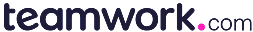 Teamwork.com logo with lowercase navy blue letters and a pink dot before ".com"