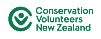 Conservation Volunteers New Zealand logo features a green circular emblem with a stylised person inside, next to the organisation name in green