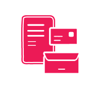 Pink icons representing a letter, business card, and envelope for 'Digital Stationery Templates' text below