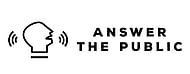 AnswerThePublic logo featuring a black outline of a head with sound waves, next to "ANSWER THE PUBLIC" in bold uppercase letters