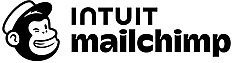 Mailchimp logo featuring a black and white chimp mascot wearing a hat, with "INTUIT" in uppercase and "mailchimp" in bold lowercase letters