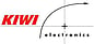 Kiwi Electronics logo features "KIWI" in bold red uppercase, with "electronics" in lowercase black letters below, alongside a curved graph line with an arrow
