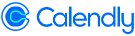 Calendly logo with a stylised blue "C" icon featuring a wave-like design inside, followed by the brand name in bold blue text
