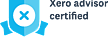 Xero Advisor Certified badge featuring a blue shield with a white 'X' icon, alongside black text stating 'Xero advisor certified'