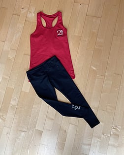 Level 4 to Level 6 - Red Racer Back SingletBlack 3/4 Leggings
