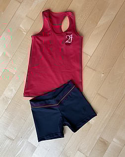 Level 1 to Level 3 - Red Racer Back SingletBlack Shorts