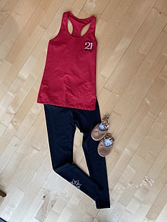 Intermediate and Advanced - Red Racer Back SingletFull Length LeggingsTan Half Shoes