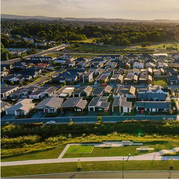 drone shot of greenhill park and all homes built within the stage