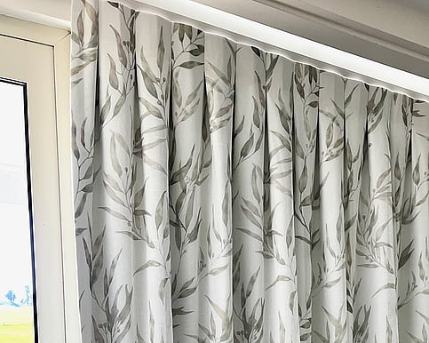 There are some beautiful patterned fabrics available, this one is a Eucalpyt pattern, in a sheer fabric with a soft blockout lining