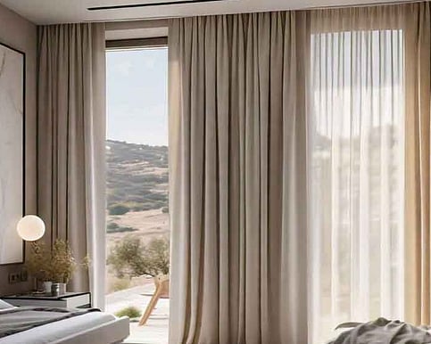 A double track curtain with a sheer and a blockout curtain is a very practical and beautiful solution for your home