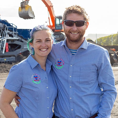 Cam and Becky Vernon together with the aggregate recycling machinery working in the background