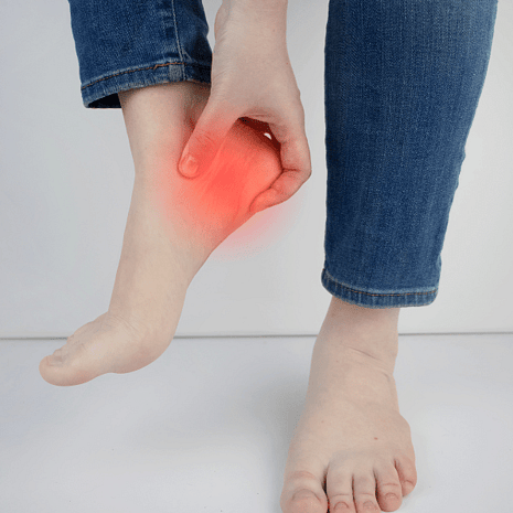 Inflamed bursa between Achilles tendon and heel bone causing heel pain