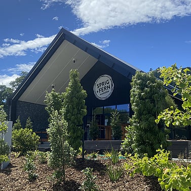 Commercial garden planting at Sprig & Fern Richmond with specimen trees and shrubs