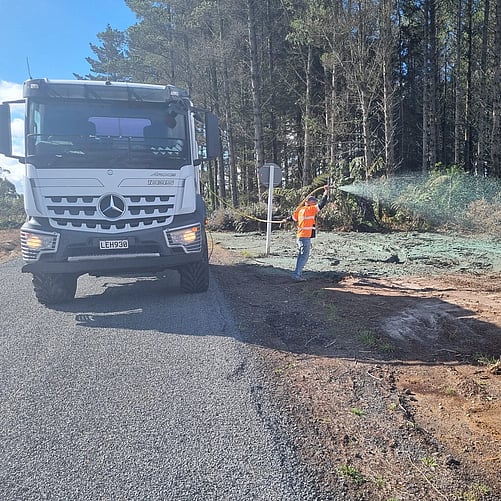 Hydroseeding at the entrance to Tect Park