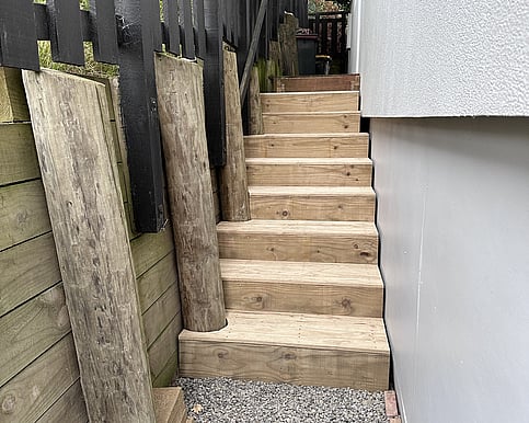pine stairs. stairs on hill. stair rebuild christchurch