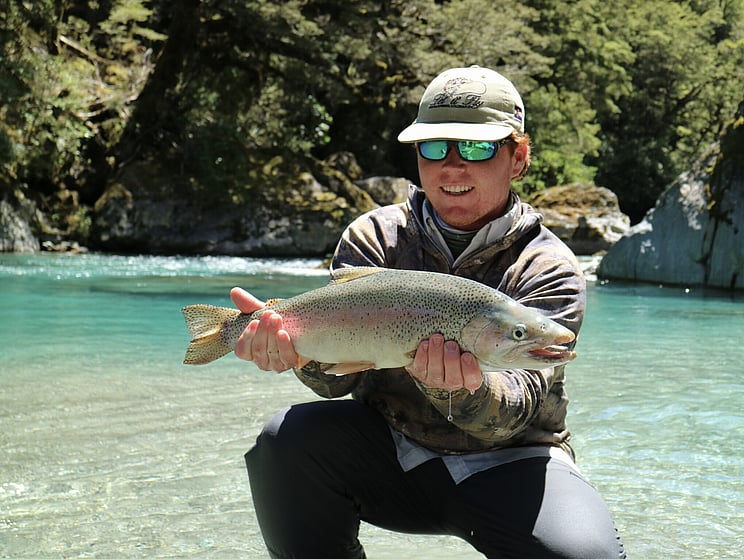 gin clear, fly fishing, NZ, New Zealand flyfishing, wild trout, brown trout, trophy trout. Todd Adolph NZ tourism, travel fluefiske flugfiske back country explore Queenstown, Otago, Southland Fiordland Wanaka