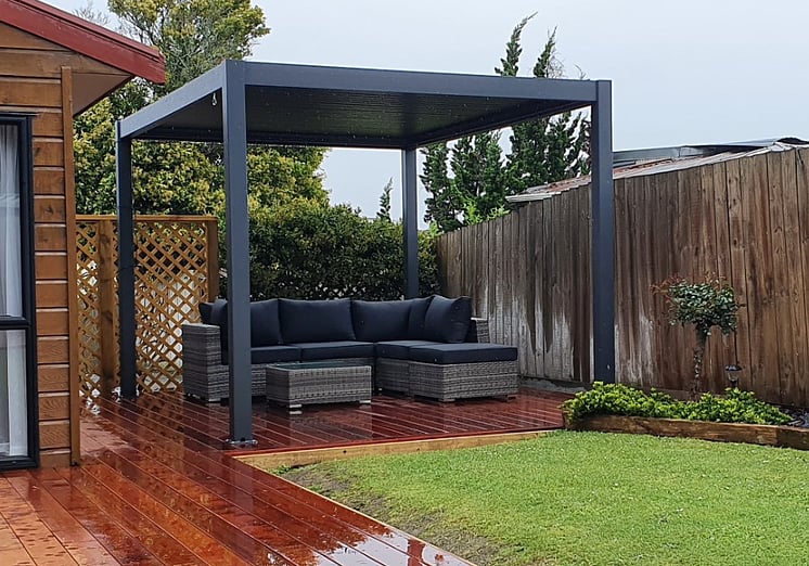 Louvre over outside couch on deck