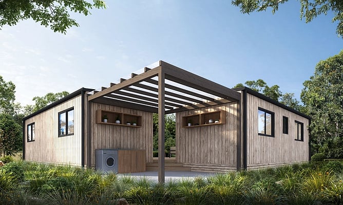 Image of the tiny home cabin exterior, built by Whitechurch Construction, Waikato residential builders.