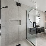 Bathroom interior detail with stone tiles seamless design, Nixon Homes rural build