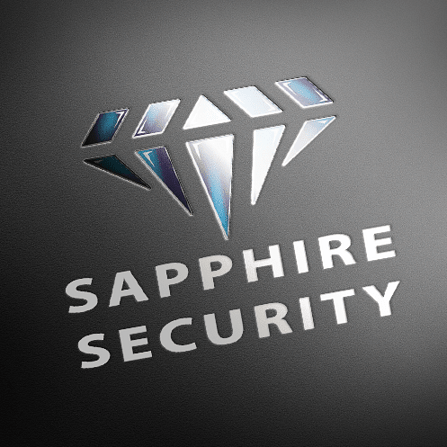 An example of a UV Varnish on a business card for Sapphire Security, designed by Page Design Ltd