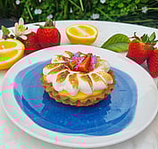 A monoportion of our Lemon tart, topped with Italian meringue and new season strawberries. 