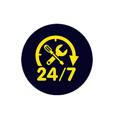 icon with tools and arrow showing 24/7 service