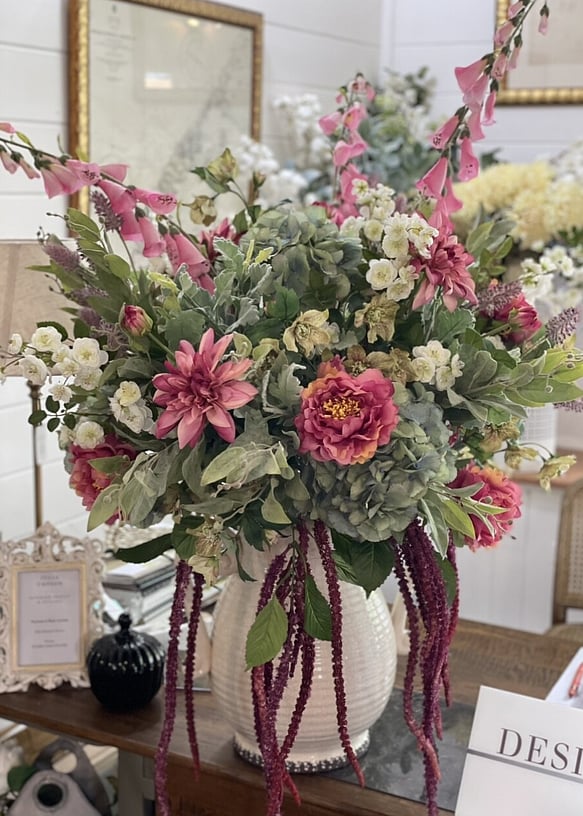 Faux flower styling by Julia Empson Interiors. Ohaupo, Hamilton, New Zealand,