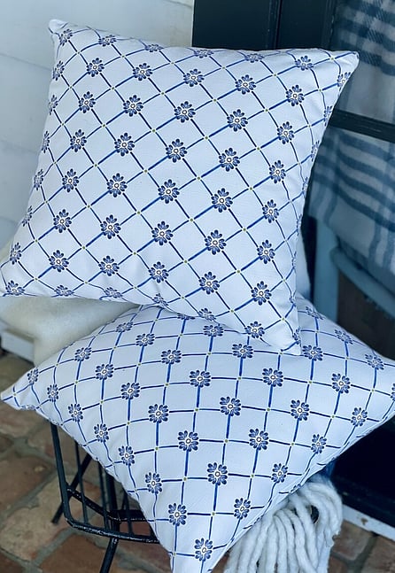 Image of patterned outdoor cushions. Buy online via Julia Empson Interior Design & Styling. Ohaupo, Waikato. New Zealand.