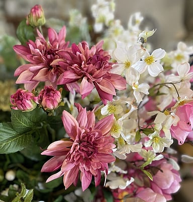 Faux flower styling by Julia Empson Interiors. Ohaupo, Hamilton, New Zealand,