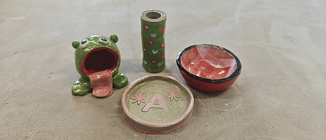 Spotted on the shelves... cute pieces made at our Kids' Play with Clay sessions this term