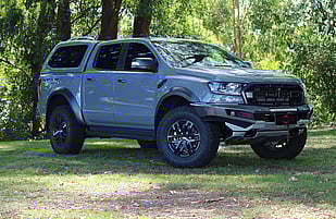 2019 Ford Ranger Raptor featuring a Rhino Evolution Bullbar, fitted Lightbar and Bushranger Revo Winch. 