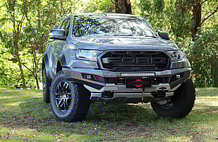 2019 Ford Ranger Raptor featuring a Rhino Evolution Bullbar, fitted Lightbar and Bushranger Revo Winch. 