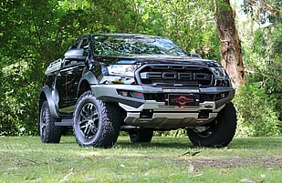 2019 Ford Ranger Raptor featuring a Rhino Evolution Bullbar fitted with Lightbar and Runva Premium Winch with Custom Built Dogbox & Storage (Foster Engineering)