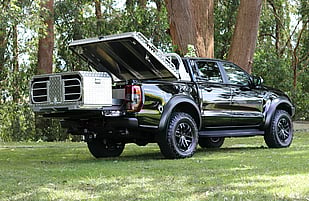 2019 Ford Ranger Raptor featuring a Rhino Evolution Bullbar fitted with Lightbar and Runva Premium Winch with Custom Built Dogbox & Storage (Foster Engineering)