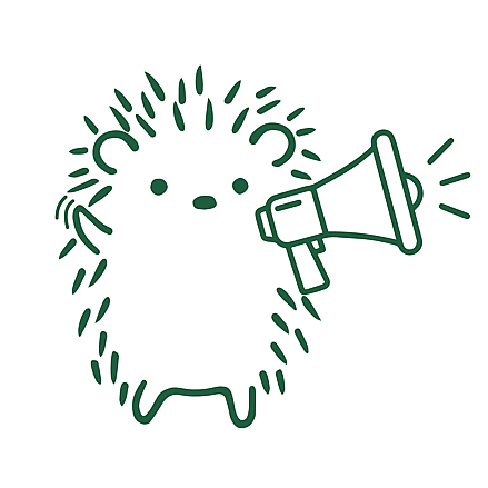 Prickle hedgehog character with a megaphone