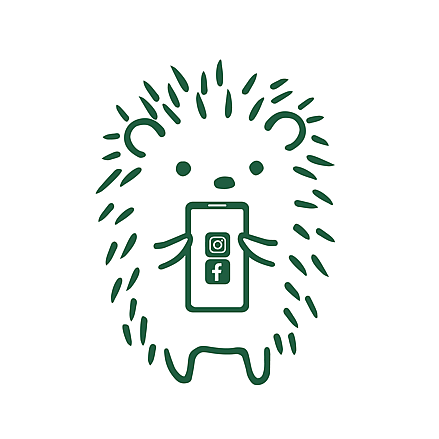 Prickle hedgehog character with a mobile phone with social media