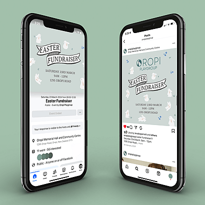 Oropi Playgroup social media campaign shown on mobile phones