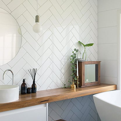 White Gloss Herringbone Cambridge Tiles