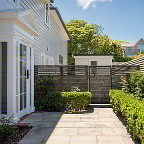 Box hedging around patio