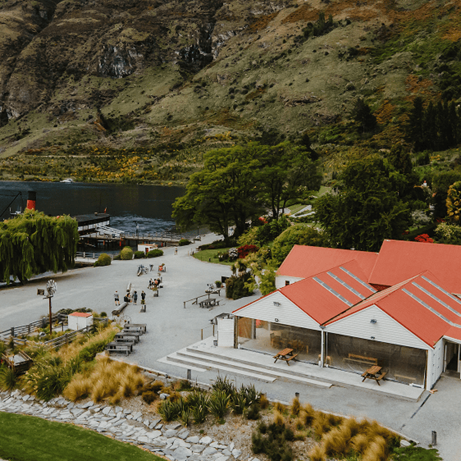 Walter Peak farm and tour grounds with green fields